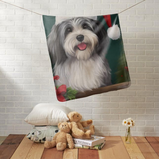 Havanese Dog in Snow Christmas Baby Blanket (In Situ)