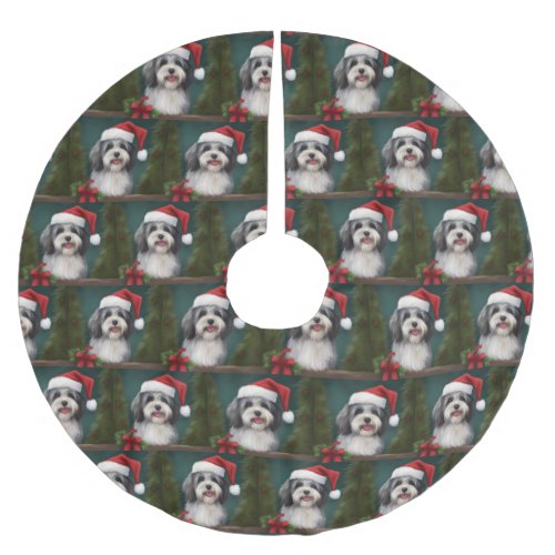 Havanese Dog in Snow Christmas Brushed Polyester Tree Skirt