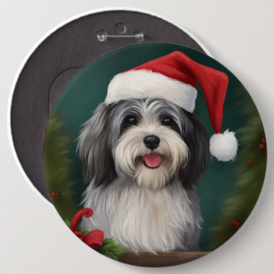 Havanese Dog in Snow Christmas Button