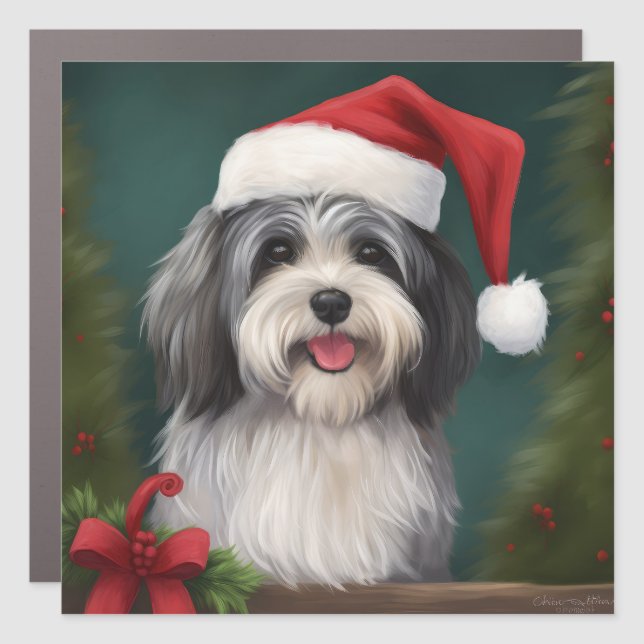 Havanese Dog in Snow Christmas Car Magnet (Front)