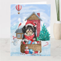 Havanese Dog In snow Christmas Dog House