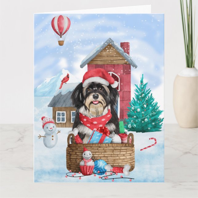 Havanese Dog In snow Christmas Dog House Card (Front)