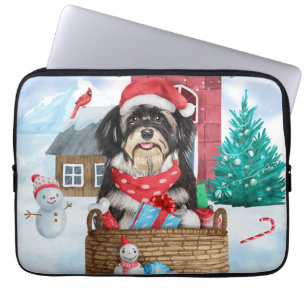 Havanese Dog In snow Christmas Dog House Laptop Sleeve
