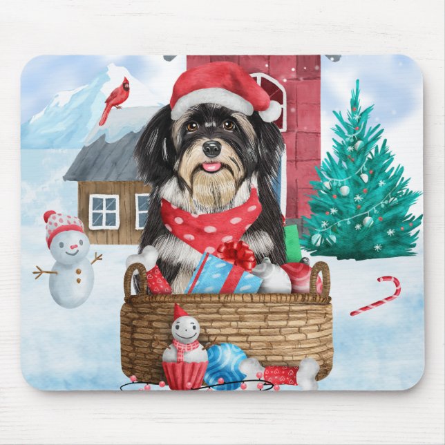 Havanese Dog In snow Christmas Dog House Mouse Pad (Front)