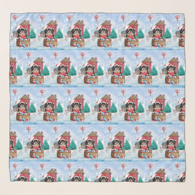 Havanese Dog In snow Christmas Dog House Scarf (Front)