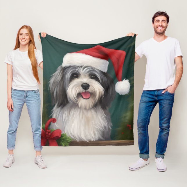 Havanese Dog in Snow Christmas Fleece Blanket (In Situ)