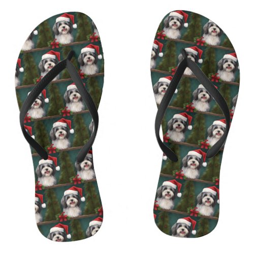 Havanese Dog in Snow Christmas Flip Flops