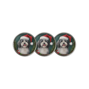 Havanese Dog in Snow Christmas Golf Ball Marker