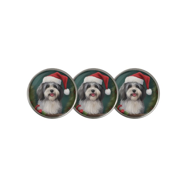 Havanese Dog in Snow Christmas Golf Ball Marker (3 Up)