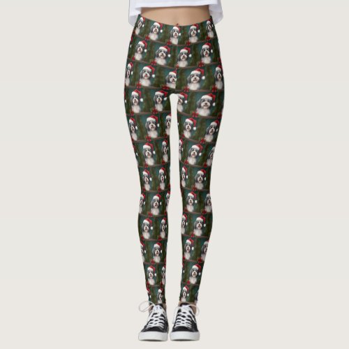 Havanese Dog in Snow Christmas Leggings