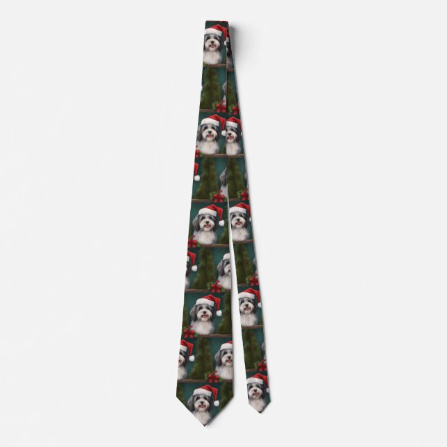 Havanese Dog in Snow Christmas Neck Tie (Front)