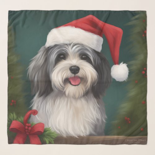 Havanese Dog in Snow Christmas Scarf