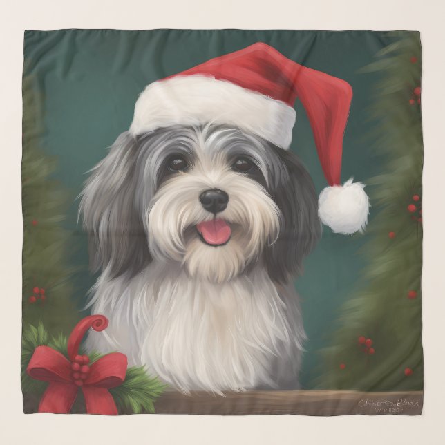 Havanese Dog in Snow Christmas Scarf (Front)