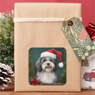 Havanese Dog in Snow Christmas Square Sticker