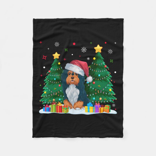 Havanese Dog Lovers Santa Hat Ugly Christmas Sweat Fleece Blanket (Front)