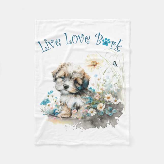 Havanese Dog Mom Floral Fleece Blanket (Front)