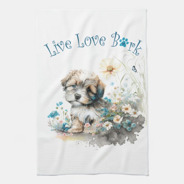 Havanese Dog Mom Floral Kitchen Towel (Vertical)