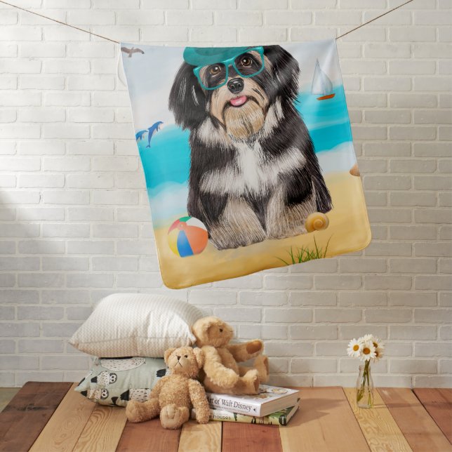 Havanese Dog on Beach Baby Blanket (In Situ)