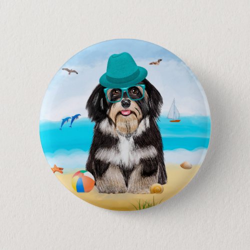 Havanese Dog on Beach Button