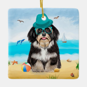 Havanese Dog on Beach Ceramic Ornament