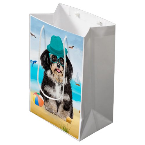Havanese Dog on Beach Medium Gift Bag