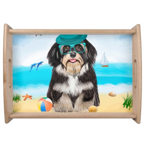 Havanese Dog on Beach Serving Tray