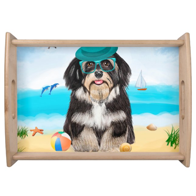 Havanese Dog on Beach Serving Tray (Front)
