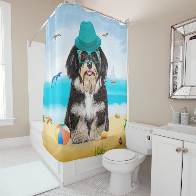 Havanese Dog on Beach Shower Curtain (In Situ)