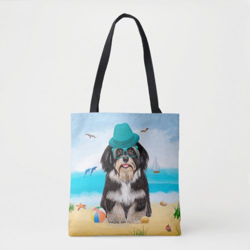 Havanese Dog on Beach Tote Bag