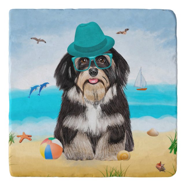 Havanese Dog on Beach Trivet (Front)