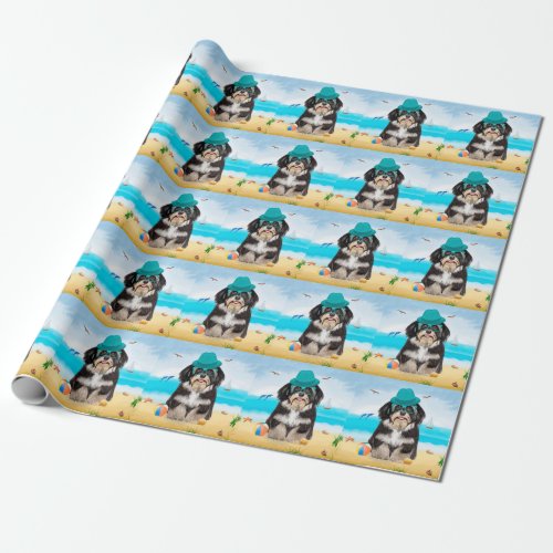 Havanese Dog on Beach Wrapping Paper