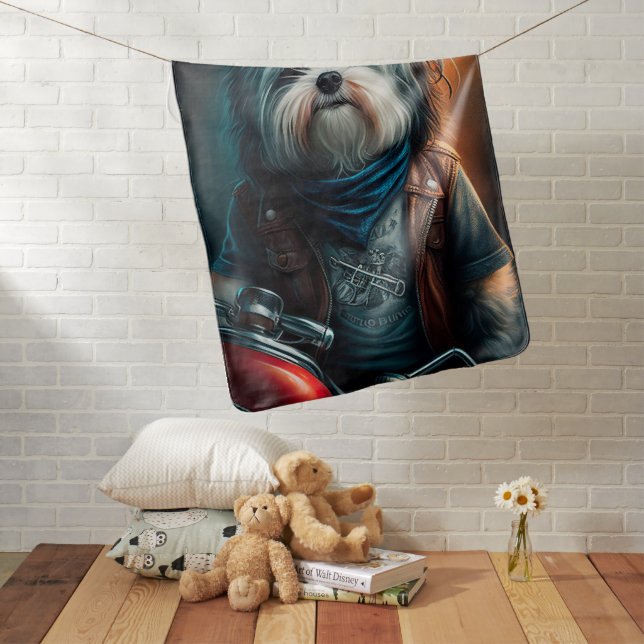 Havanese dog on bike digital painting baby blanket (In Situ)