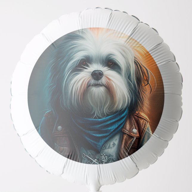 Havanese dog on bike digital painting balloon (Front)