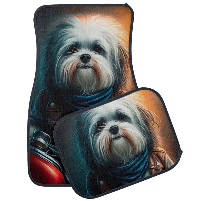 Havanese dog on bike digital painting car floor mat (Set)