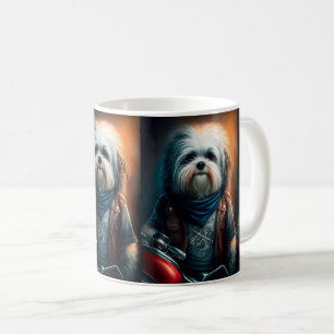 Havanese dog on bike digital painting coffee mug