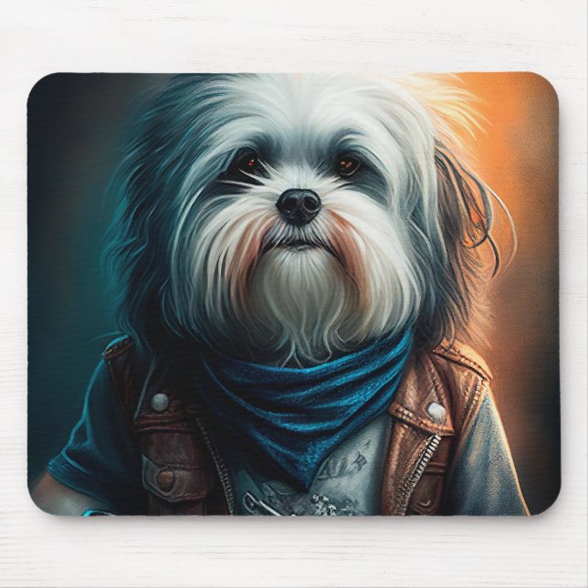 Havanese dog on bike digital painting mouse pad (Front)