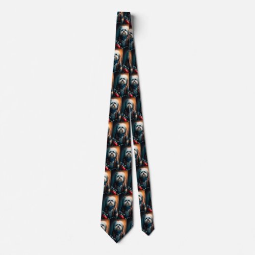 Havanese dog on bike digital painting neck tie