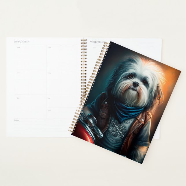 Havanese dog on bike digital painting planner (Display)