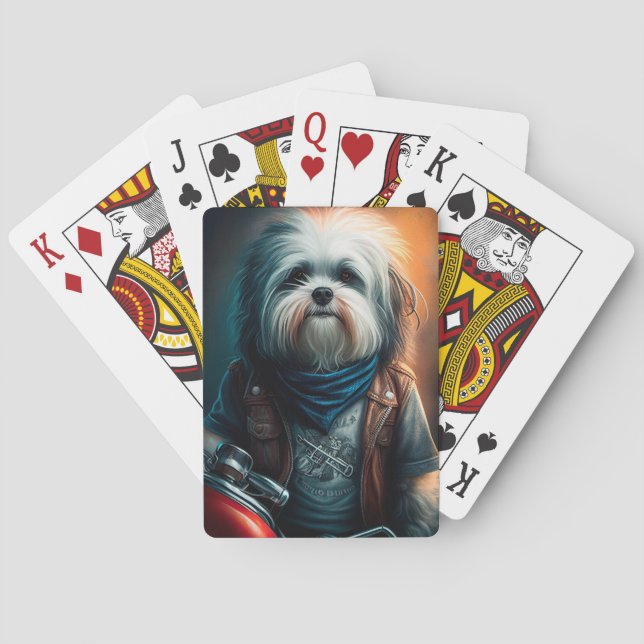 Havanese dog on bike digital painting poker cards (Back)