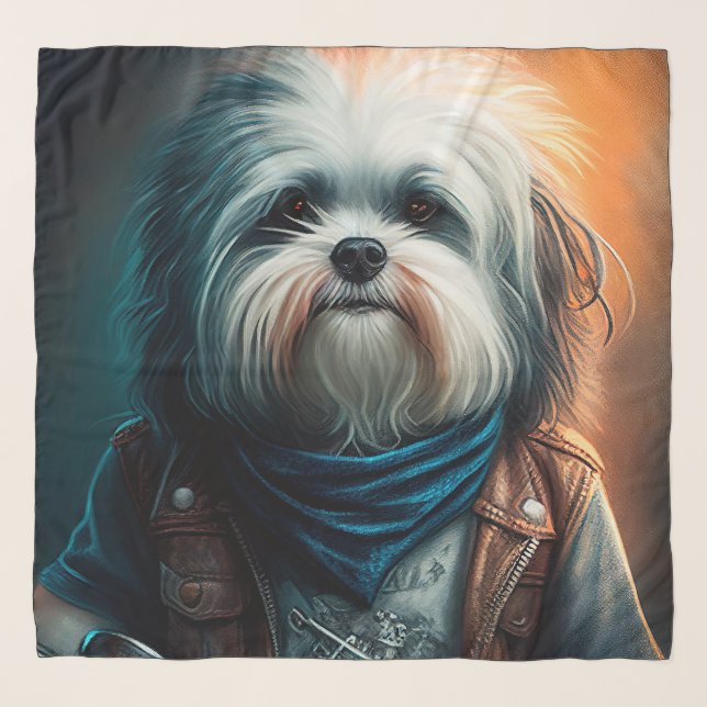 Havanese dog on bike digital painting scarf (Front)