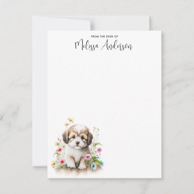 Havanese Dog Puppy Watercolor Cute Personalized  Note Card (Front)