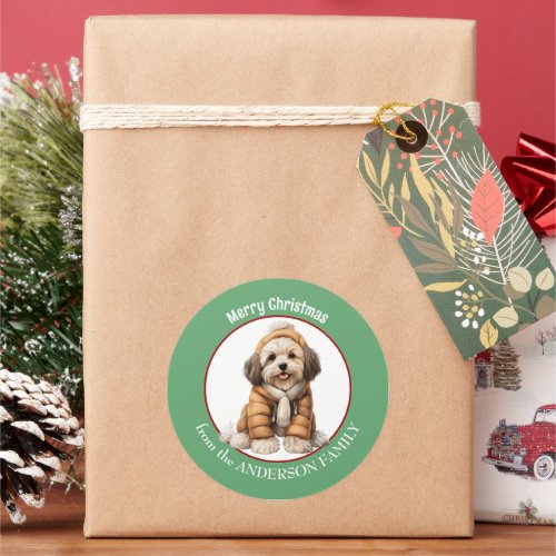 Havanese Dog Puppy Winter Coat and Hat Christmas Classic Round Sticker