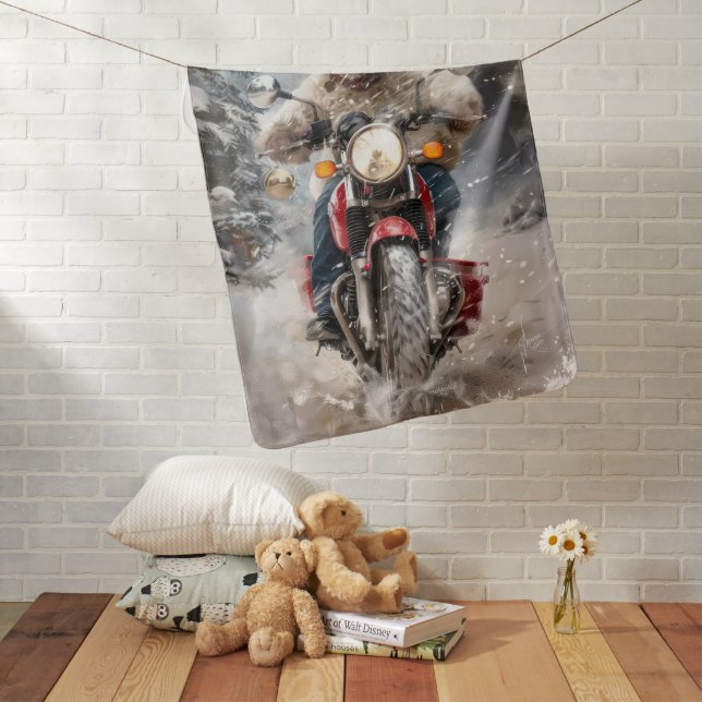 Havanese Dog Riding Motorcycle Christmas Baby Blanket (In Situ)