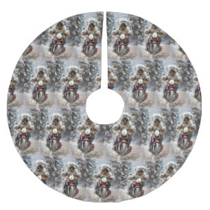 Havanese Dog Riding Motorcycle Christmas Brushed Polyester Tree Skirt