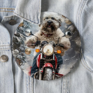 Havanese Dog Riding Motorcycle Christmas Button