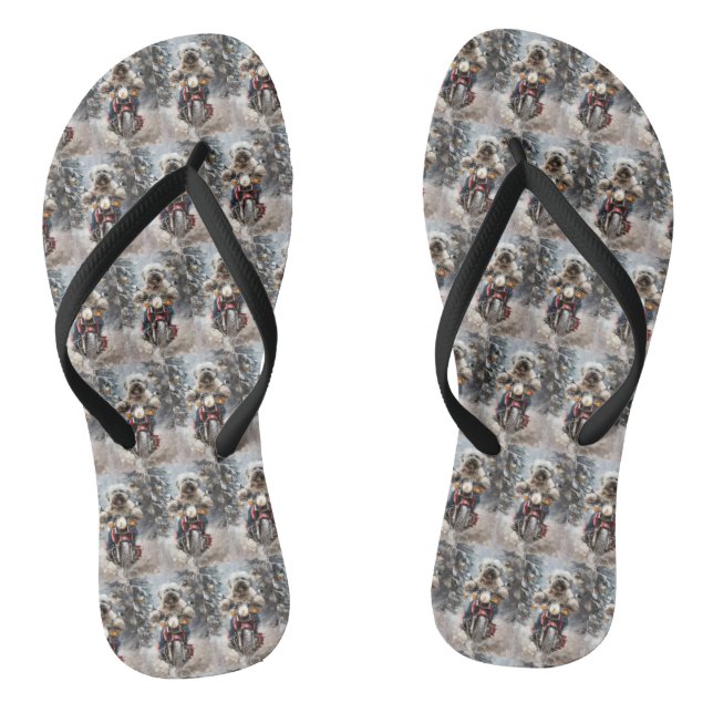 Havanese Dog Riding Motorcycle Christmas Flip Flops (Footbed)