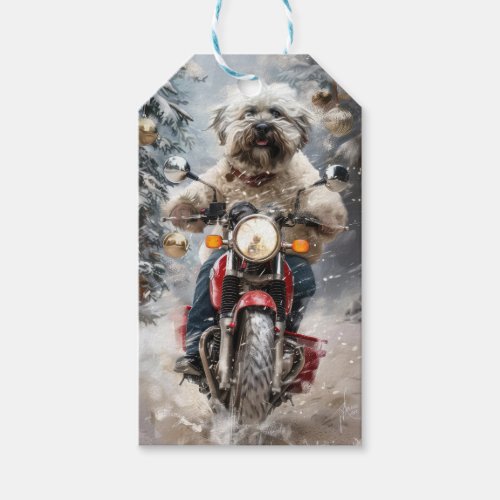 Havanese Dog Riding Motorcycle Christmas Gift Tags