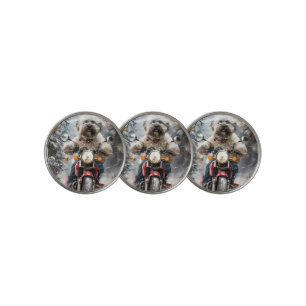 Havanese Dog Riding Motorcycle Christmas Golf Ball Marker
