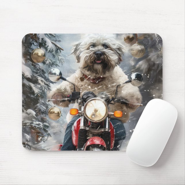 Havanese Dog Riding Motorcycle Christmas Mouse Pad (With Mouse)