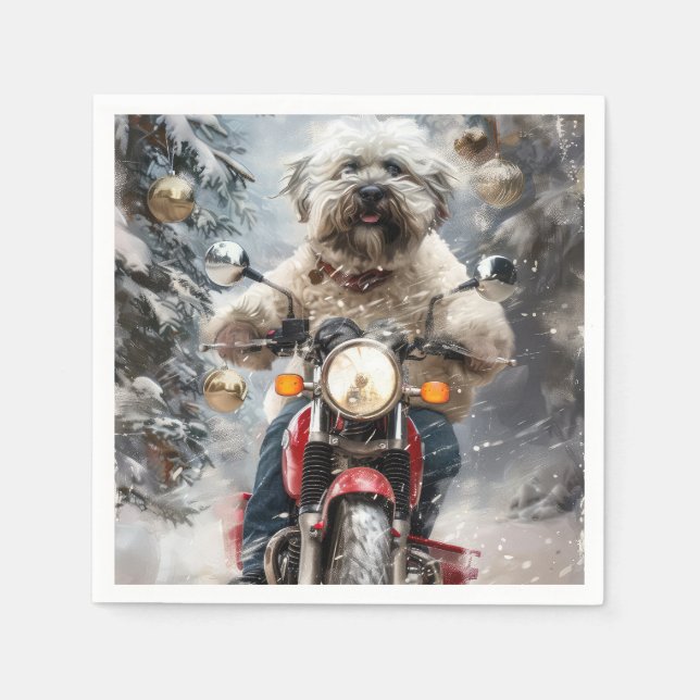 Havanese Dog Riding Motorcycle Christmas Napkins (Front)